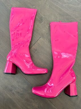 Dream Paris Hot Pink Patent Knee-High Block Heel Boots
